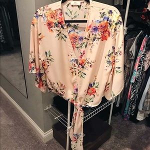 NWOT Floral Tie Front Blouse